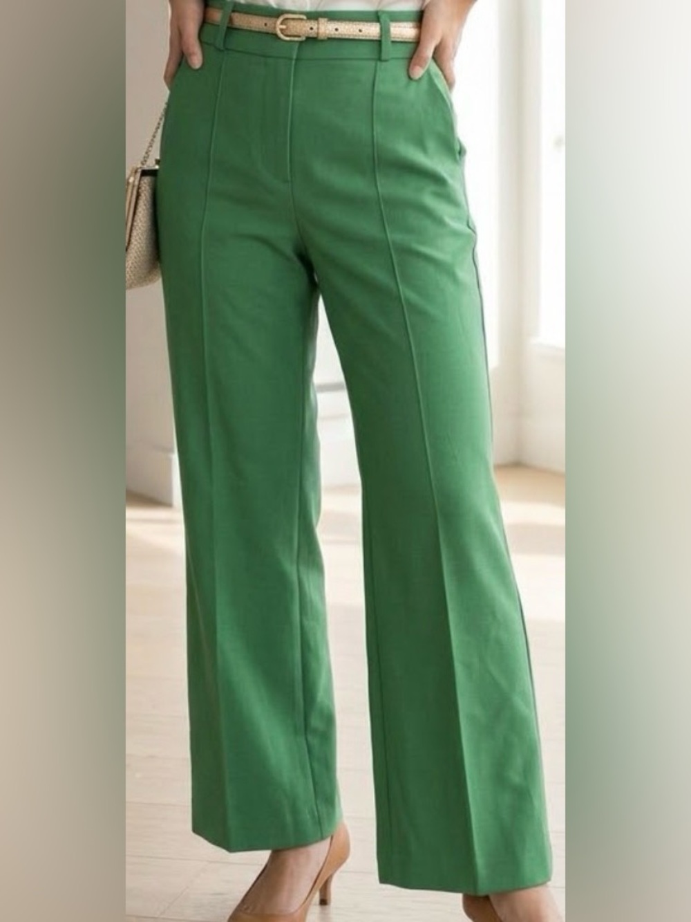 LOFT Green Boot-Cut Dress Pants